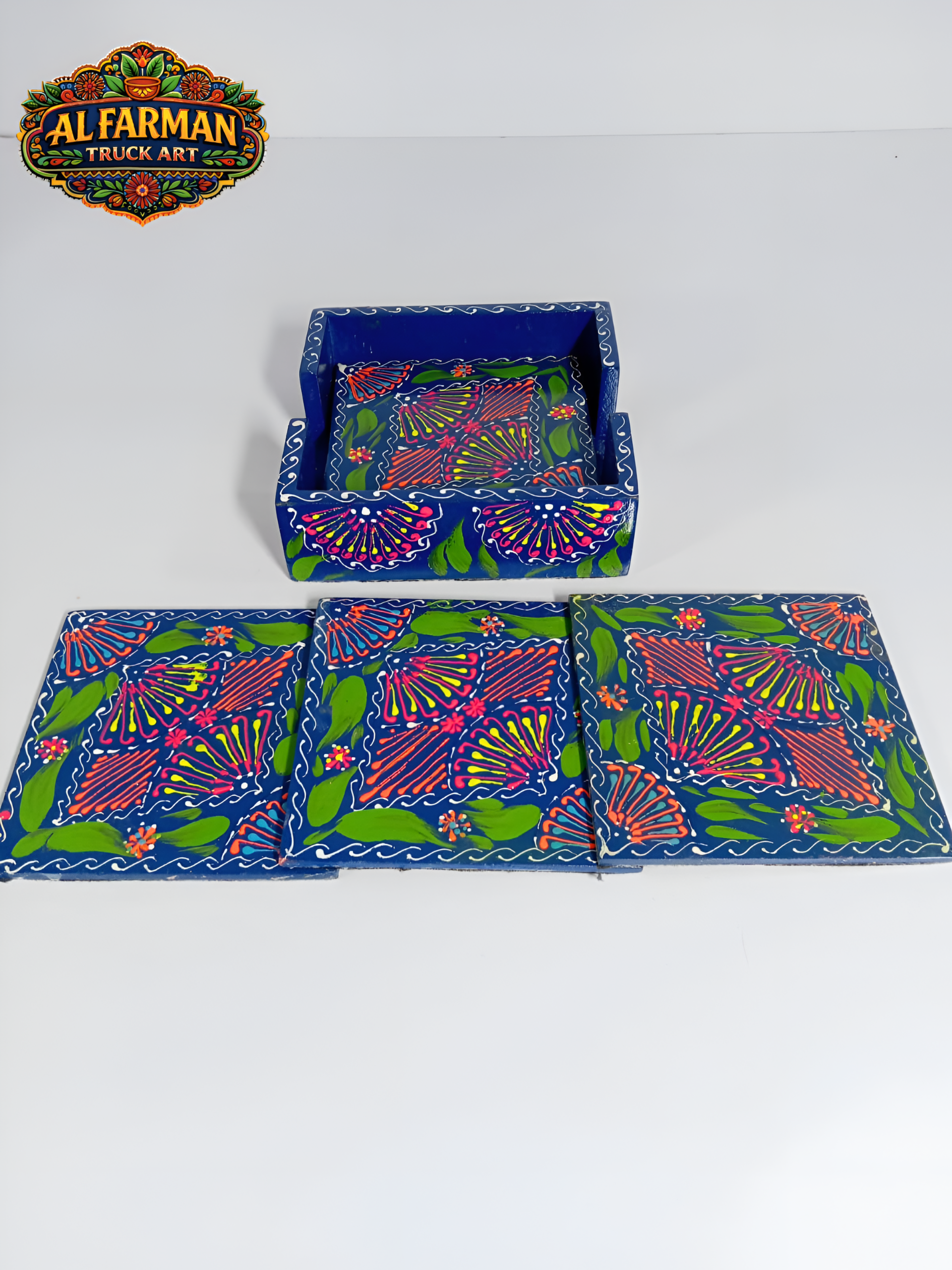 blue & Green Cone Art Coaster Set Of Six (Handcrafted) 033