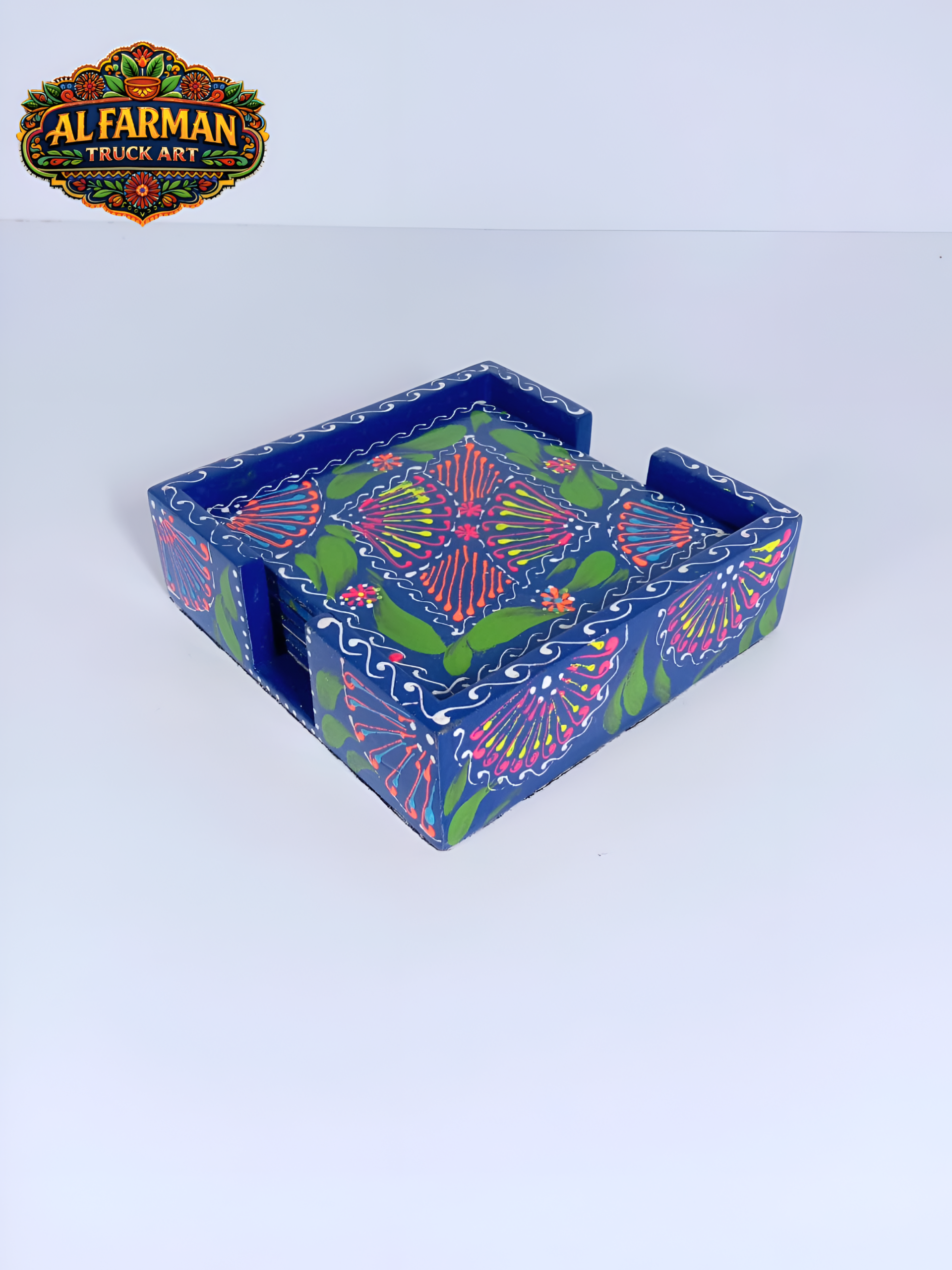 blue & Green Cone Art Coaster Set Of Six (Handcrafted) 033