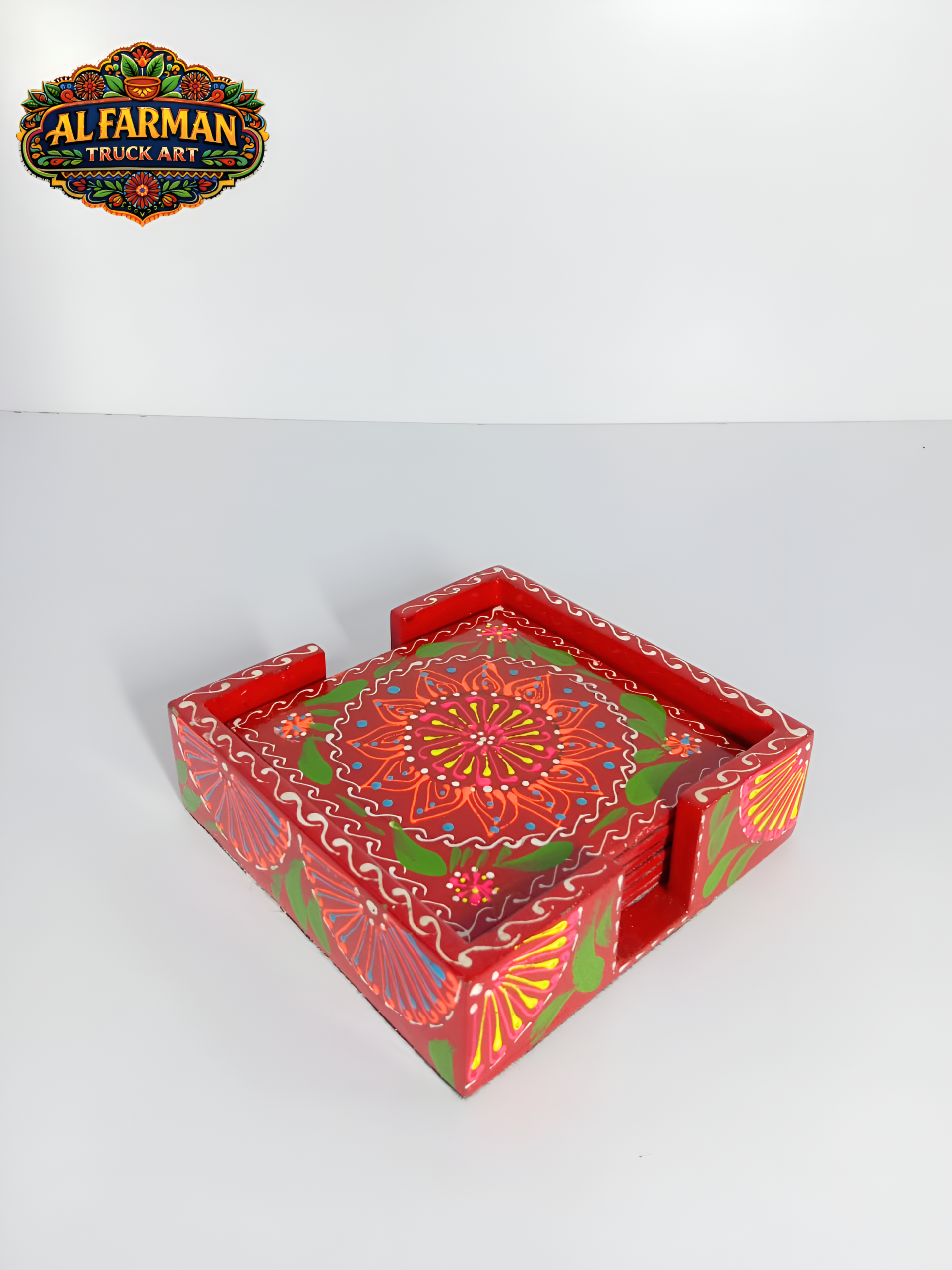 Red & Green Cone Art Coaster Set Of Six (Handcrafted)